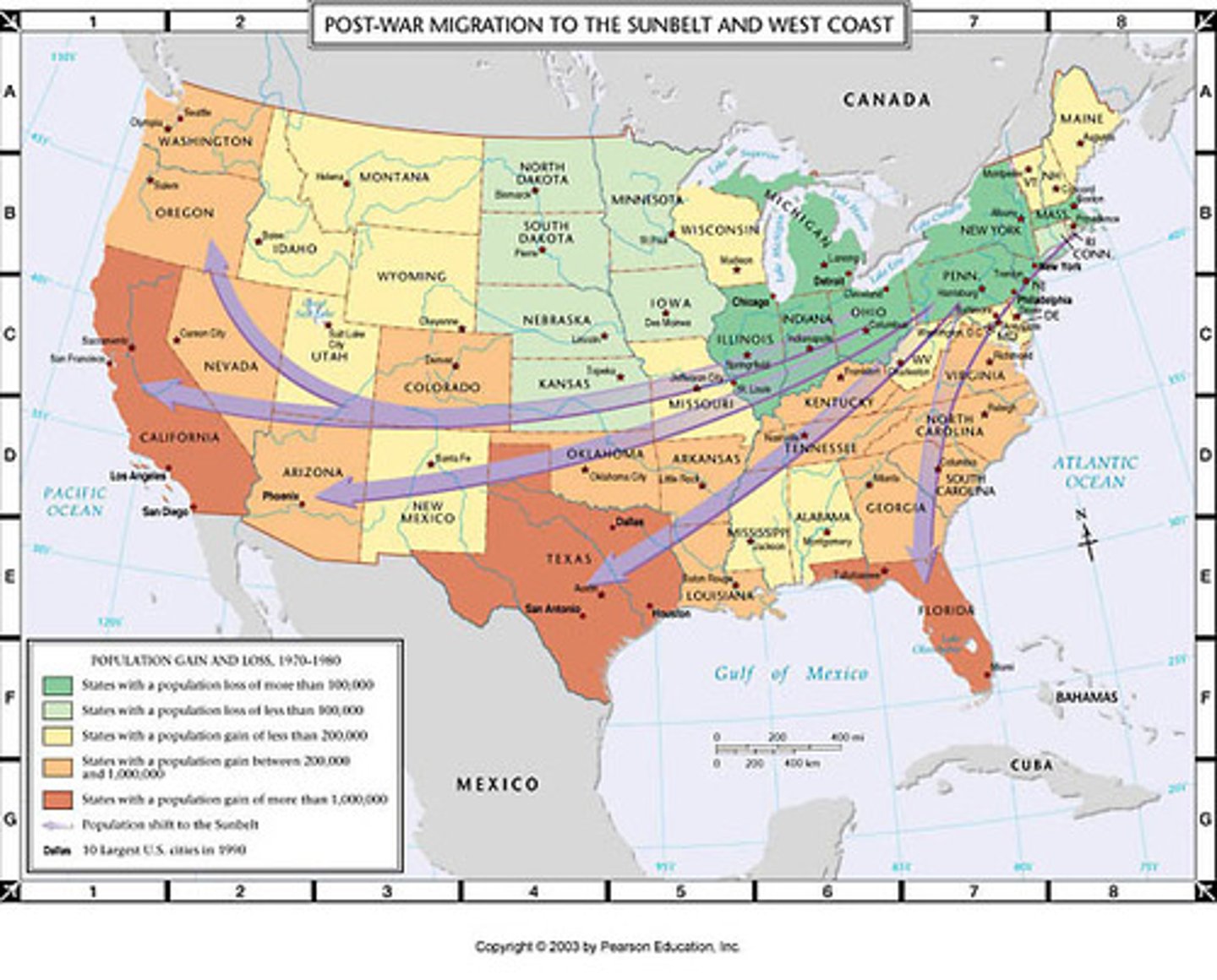 <p>the movement of large number of American population to areas of the country with warmer climates</p>
