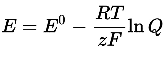 <p>gives the equilibrium potential for a single ion</p>