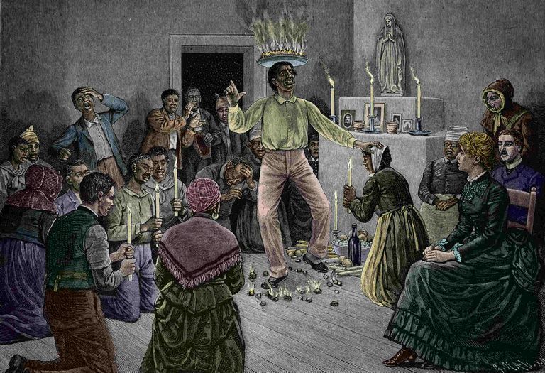 <p>The blending of West African spiritual practices with Roman Catholic elements to form a unified religious system among the enslaved. </p>