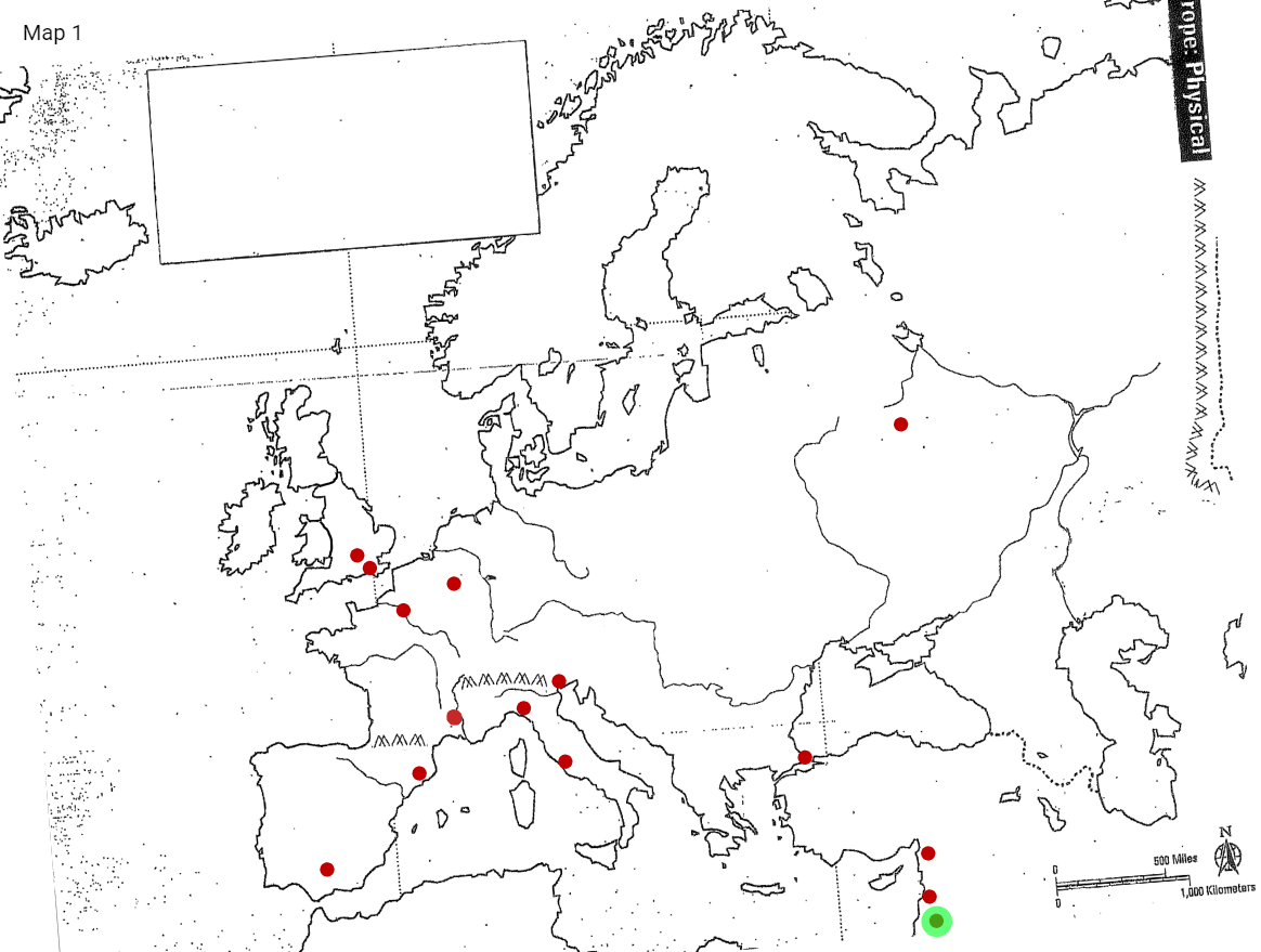 <p>the bottom of the 3 bottom right cities</p>