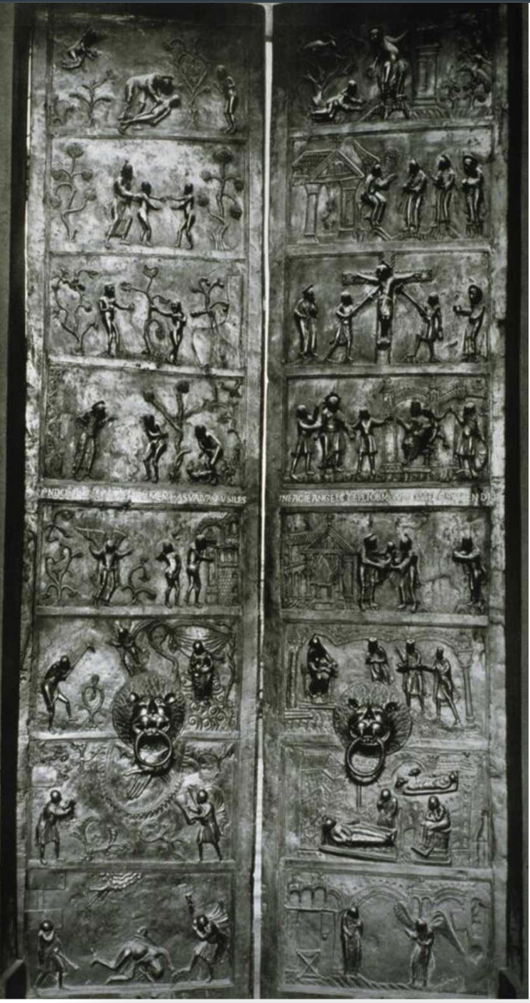 <p>Bronze doors of Bishop Bernward, Saint-Michael’s, Hildesheim</p>