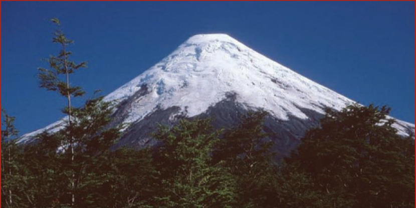 These volcanoes are cone-shaped and are built from a combination of lava flows and pyroclastic deposits.

\
They are also called stratovolcanoes; this term comes from the layers of lava and deposits. 