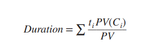 <p>t = # of years until the ith payment</p><p></p><p>weighted average of the times to each of the cash pyaments. the PV of the cash flow received at that time / cash flow of the bond</p>