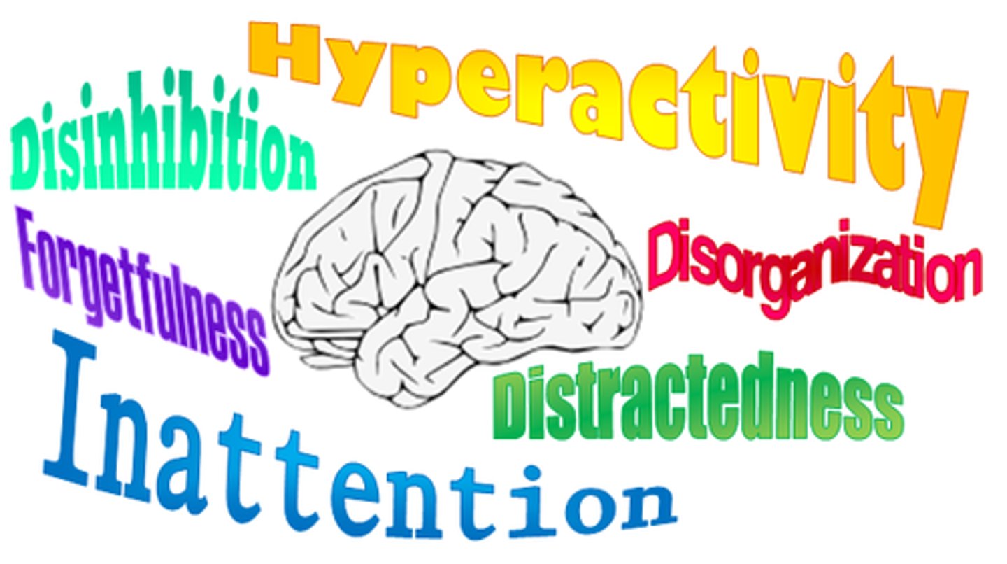 <p>a psychological disorder marked by extreme inattention and/or hyperactivity and impulsivity</p>
