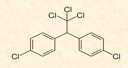 * bioaccumulate in food web; very lipophilic: adipose tissue, cell membranes
* neurotoxin: Na+ channels stay open → repetitive firing of action potential → death
* alternative insecticide: dieldrin → linked to Parkinsons, breast cancer