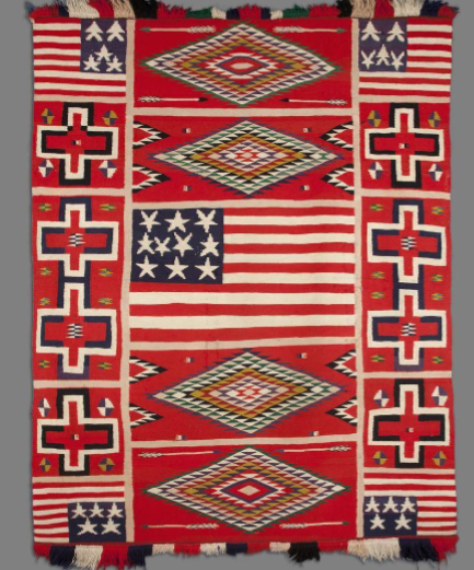<p><span style="font-family: sans-serif">Navajo, “Eye-dazzler” blanket, c. 1885.</span></p>