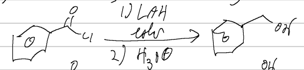 <p>acid halide → alcohol</p>
