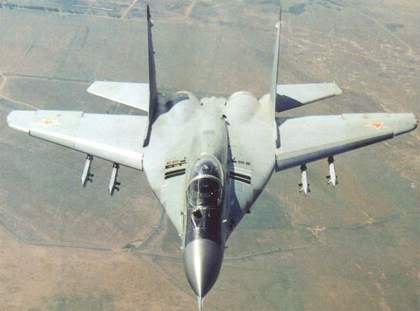 <p>FULCRUM, MiG-29, МиГ-29, (Grills on dorsal wing roots, Large wing roots, IRST forward of canopy)</p>