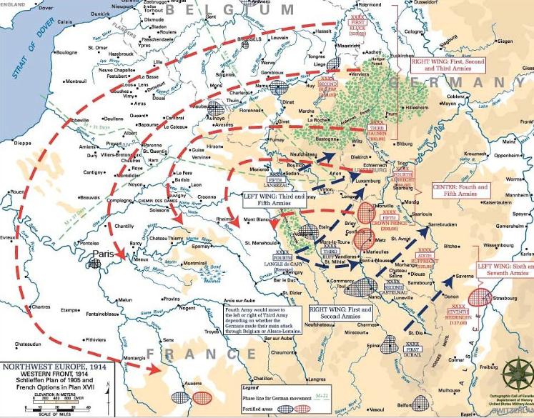 <ul><li><p>Born out of the desire to have a concentration of German military power in the west in the expectation that the numerically inferior French army could be defeated within a sex-week period</p></li><li><p>Afterwards, Germany would transfer their attention to the eastern front to meet the Russian army</p></li></ul><p></p>
