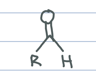 <p>A carbonyl group (C=O) with one “R” groups attached attached to the carbonyl group and one hydrogen </p>
