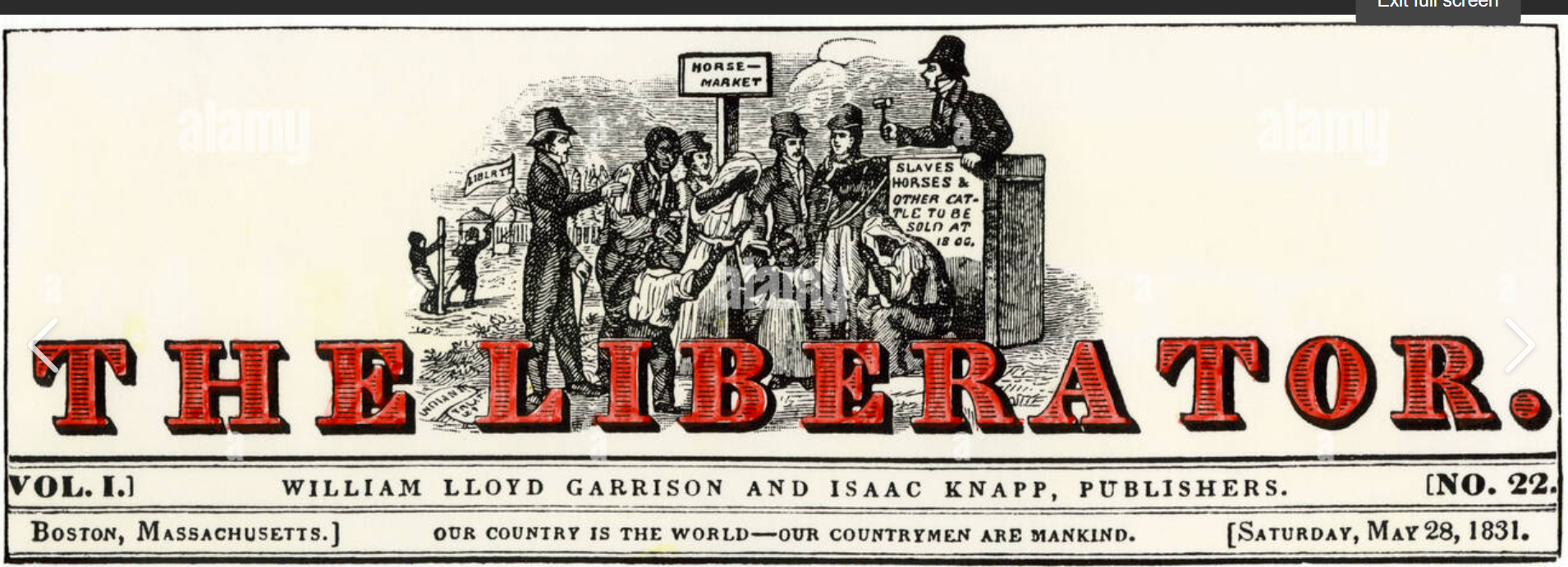 <p><strong>influential abolitionist newspaper published by William Lloyd Garrison & Isaac Knapp</strong> — major force in the abolitionist movement (+ women’s rights)</p><ul><li><p>strived for <strong>immediate & complete emancipation of slaves</strong></p></li><li><p>ceased when 13th amendment was ratified</p></li><li><p>featured abolitionist articles, speeches, and editorials (ex. Maria W. Stewart)</p></li></ul><p></p>