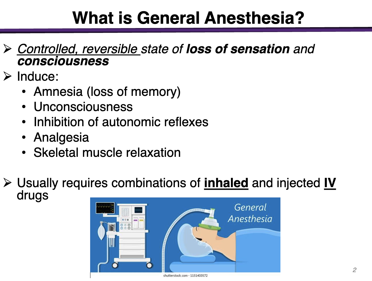 <p>Controlled, reversible state of loss of sensation and conciousess</p>