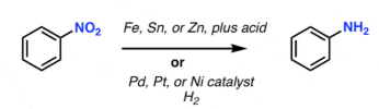 <p>Fe, HCl or Pd, H2</p>