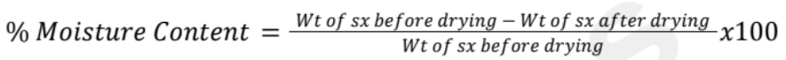 <ul><li><p>Presence of water in a product</p></li><li><p>2-3% moisture content before starting compression when the tablet undergoes wet granulation</p></li><li><p>Directly measure the moisture content of a sample by using the Loss On Drying (LOD) technique</p><ul><li><p>If there is excessive moisture, granules will stick to the dye cavity</p></li><li><p>Will not result in a 1 solid tablet because of sticking</p></li></ul></li><li><p>If done manually, done in a drying oven with a balance to determine the initial and final weight of the sample and using a simple mathematical calculation to determine the moisture content</p></li></ul><p></p>