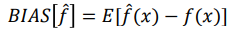 <ul><li><p>The <strong><u>bias</u></strong> of an estimator for a random variable y is<strong> the difference between an estimator expected value and the true value of the parameter being estimated.</strong></p></li><li><p>The bias is <strong>independent of the training set</strong> considered and 0 for a perfect learner</p></li><li><p>It can be thought of as a <strong>systematic error </strong>due to <strong>incorrect assumptions in the model.</strong></p></li></ul><p></p>
