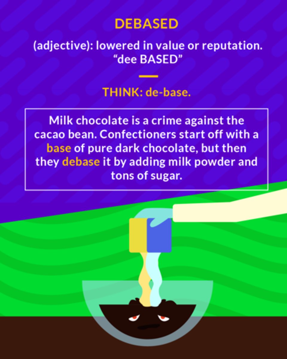 <p>(adj) reduced in quality or value; degraded</p><p>(adj.) lower in value or reputation</p>