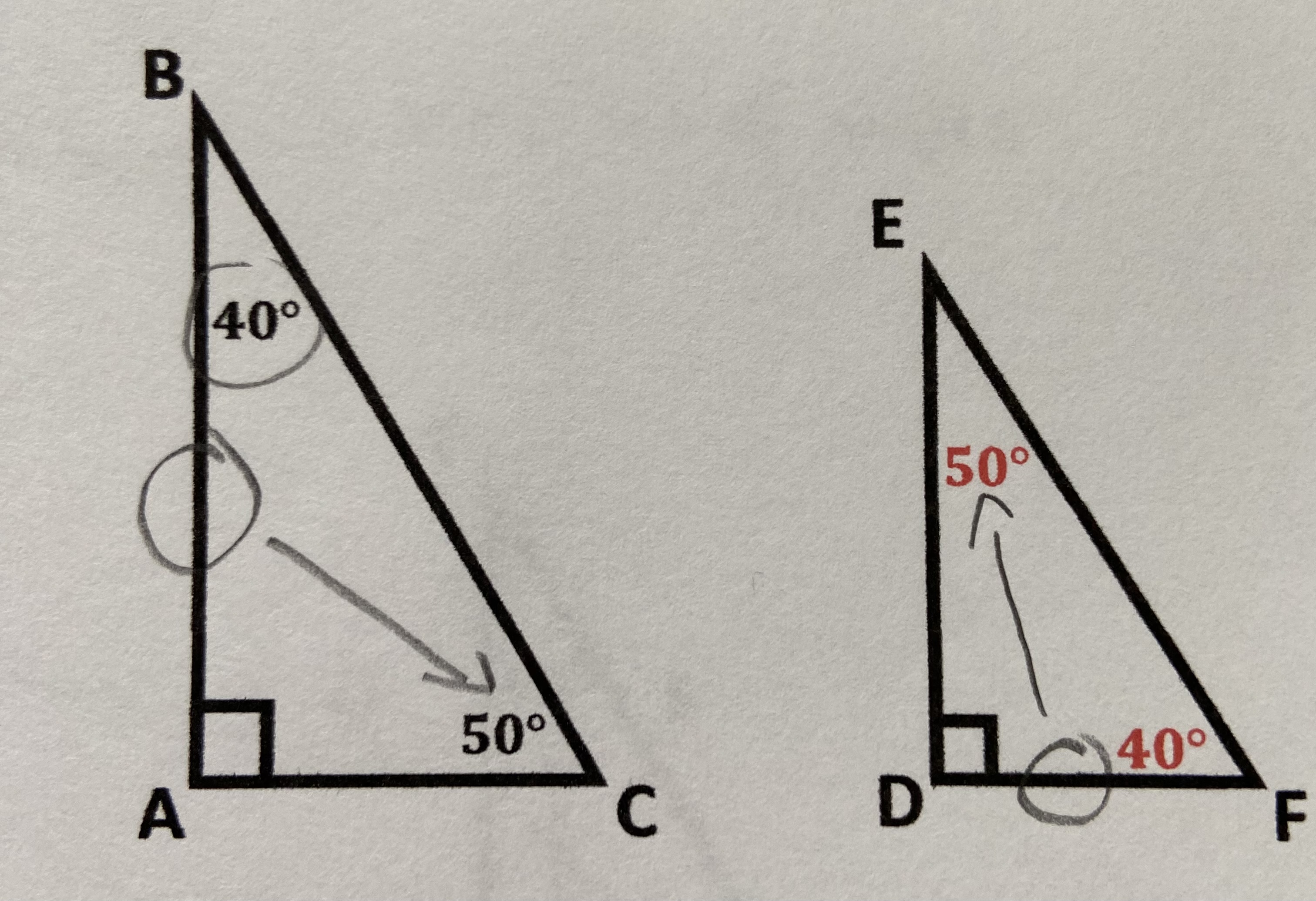 <p>For similar triangles, you must use ----- angles and sides; rely on the ----, not the shape</p>