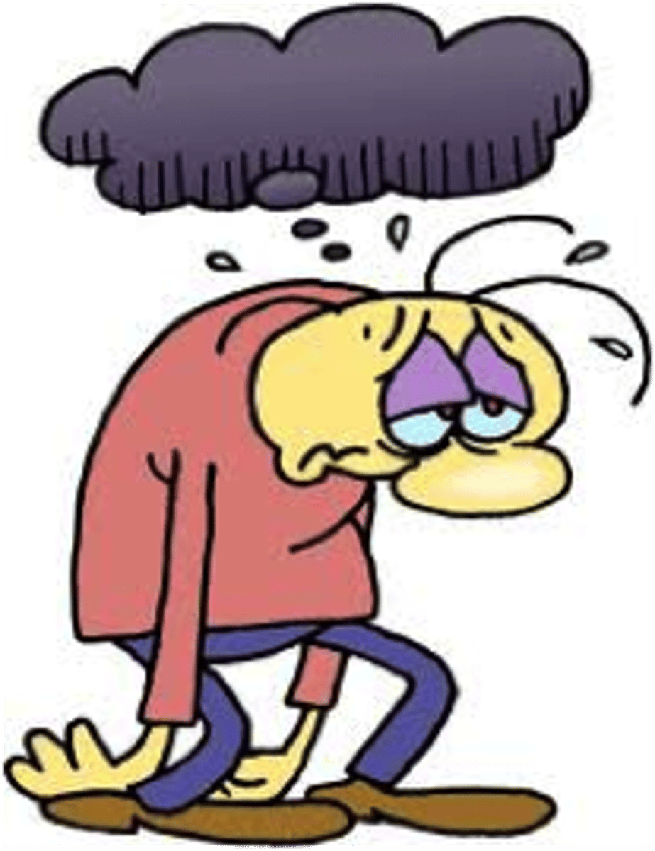 <p>= down in the dumps</p>