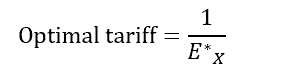 <p>Ex* = elasiticty of foreign export supply</p><p><strong>Inelastic export supply:</strong><br>Foreign sellers <em>cannot</em> easily sell elsewhere.<br>They stay even if you raise tariffs.<br>→ <strong>Optimal tariff is high.</strong></p><p><strong>Elastic export supply:</strong><br>Foreign sellers <em>can</em> easily sell elsewhere.<br>They leave if you raise tariffs.<br>→ <strong>Optimal tariff is low.</strong></p><p></p>