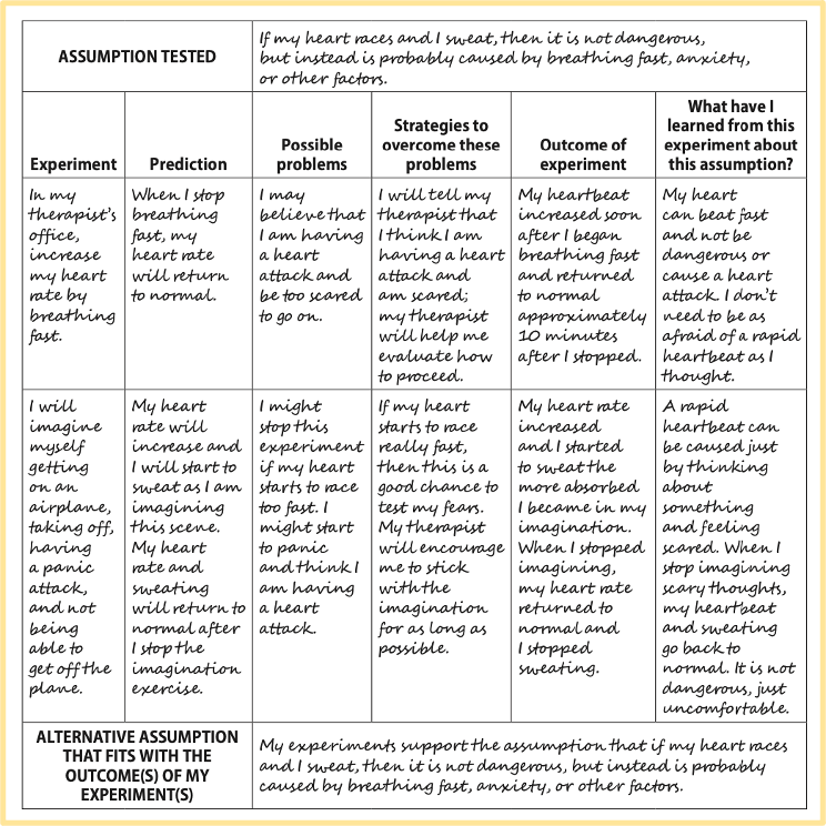 <ul><li><p>To identify underlying assumptions, put a behavior or situation that triggers a strong emotion into a sentence that begins with <strong><em>“If . . . ”; follow that by “then . . . ” </em></strong>and let your mind complete that sentence.</p></li></ul><ul><li><p>It is usually necessary to do a number of behavioral experiments in order to fairly test existing assumptions and to develop alternative assumptions that fit your life experiences.</p></li></ul>
