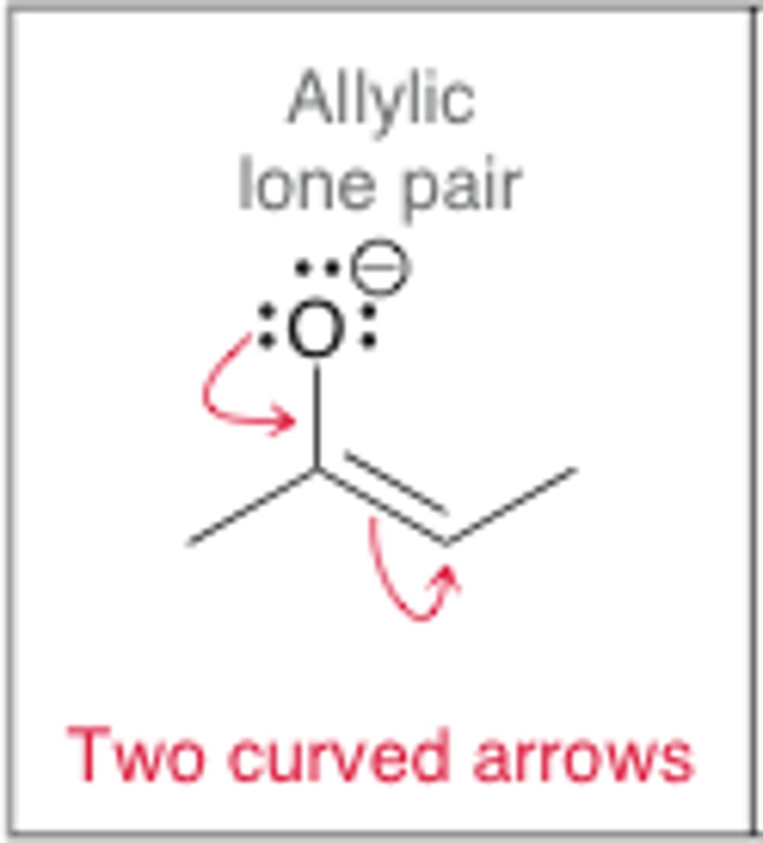 <p>lone pair on an atom connected to a carbon double bond</p>