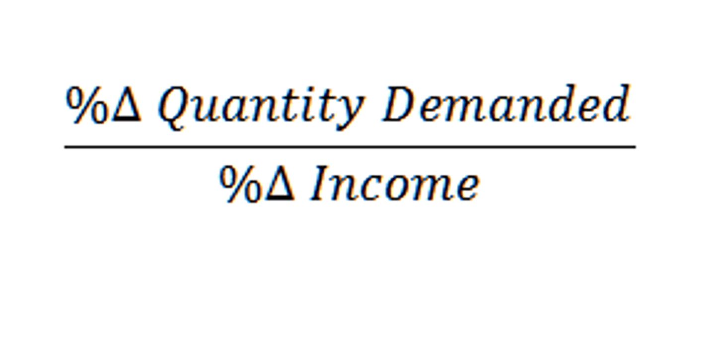 <p>- how sensitive a product is to a change in income<br>- shows if goods are normal or inferior</p>