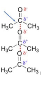 <p>What type of attractive force is indicated by the arrow.<br>A. Covalent bond<br>B. London dispersion forces<br>C. Hydrogen bonding<br>D. Dipole-dipole</p>