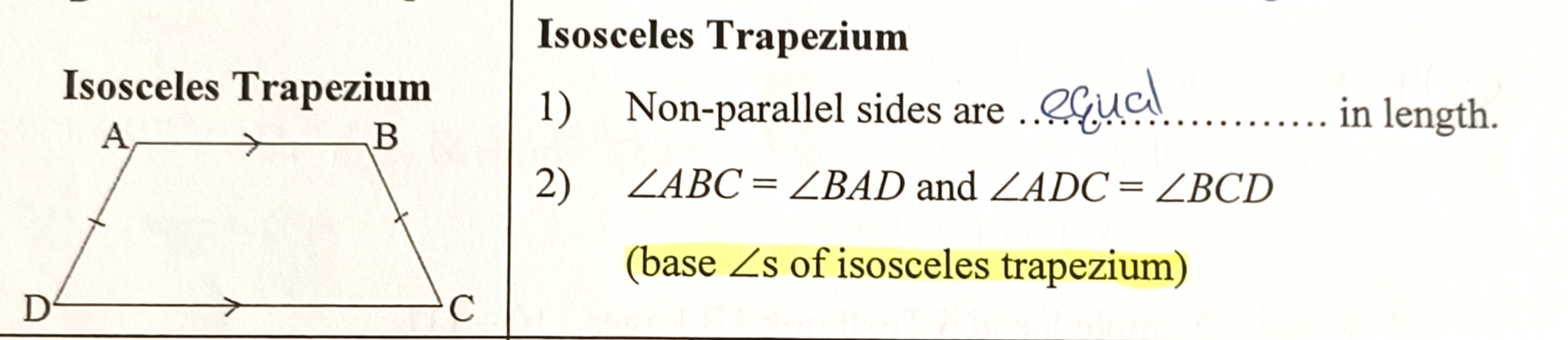 <p>base (angle sign)s of isosceles trapezium</p>