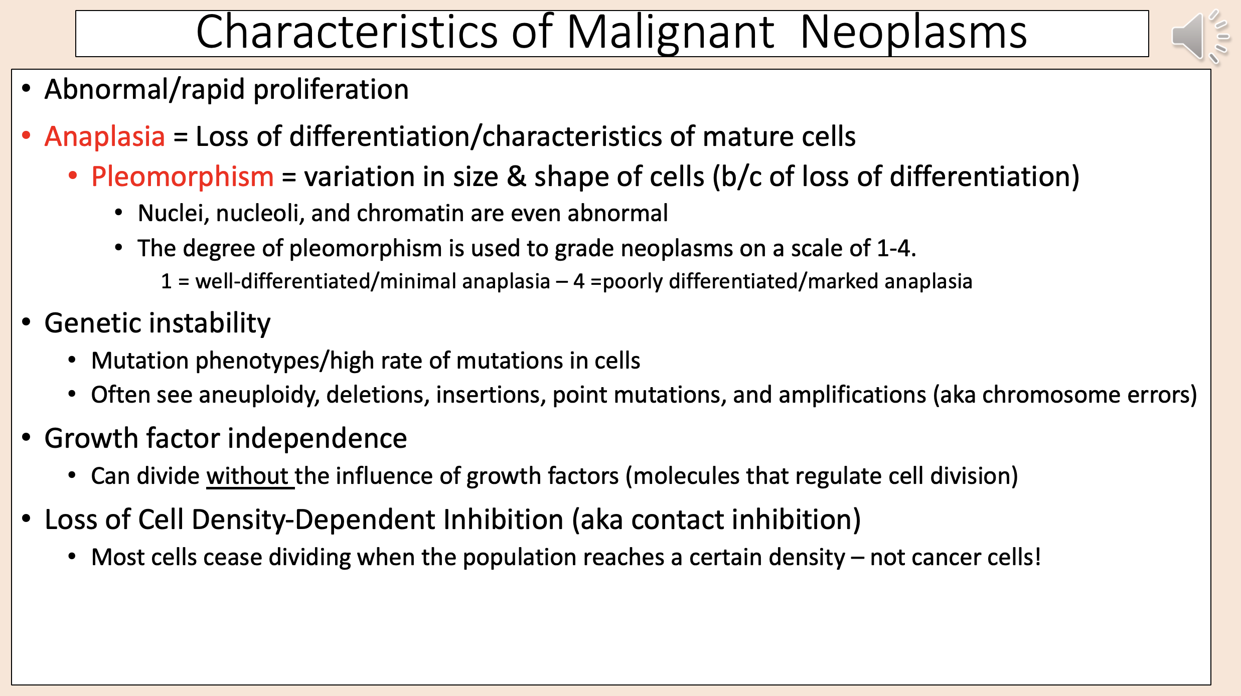 <p><span style="color: rgb(255, 0, 0);">anaplasia</span></p>