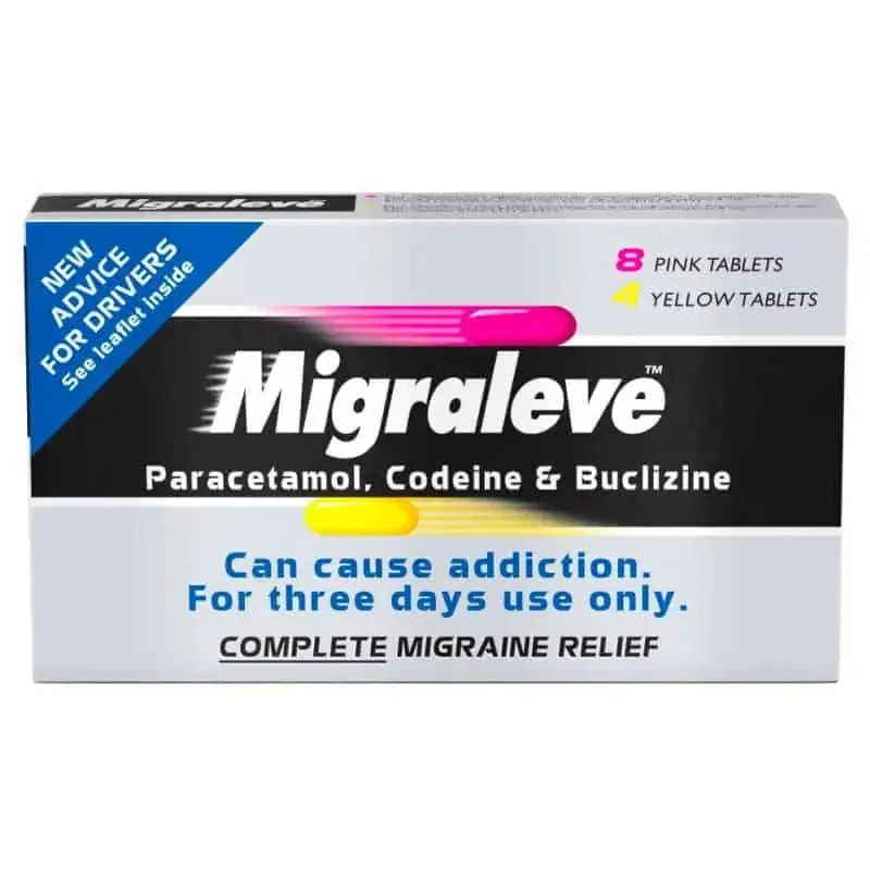 <p>pink=when you first develop migraine symptoms. </p><p>yellow=if migraines persist</p><p>-no more than 8 tablets in 24hrs. 1 pink then 1 yellow after 4 hours</p><p>OTC, no prescription needed. Taken for 3 days max. as it contains codeine.</p><p>-do not take paracetamol as it contains paracetamol</p>