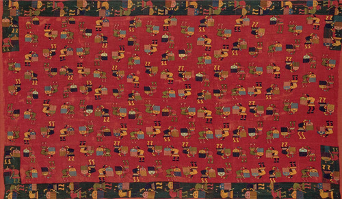 <p>Ancient Andean weavers used a backstrap loom to weave thread into cloth. Early Andean weaving was highly geometric, but was completed by applying more curved designs in paint or embroidery. Later on, geometric motifs were favored by Andean weavers and even replicated with some difficulty onto curved pottery.</p>