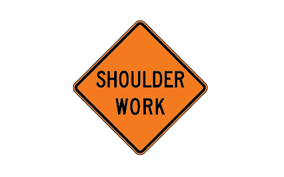 An orange-colored sign which says Shoulder Work Ahead means:
