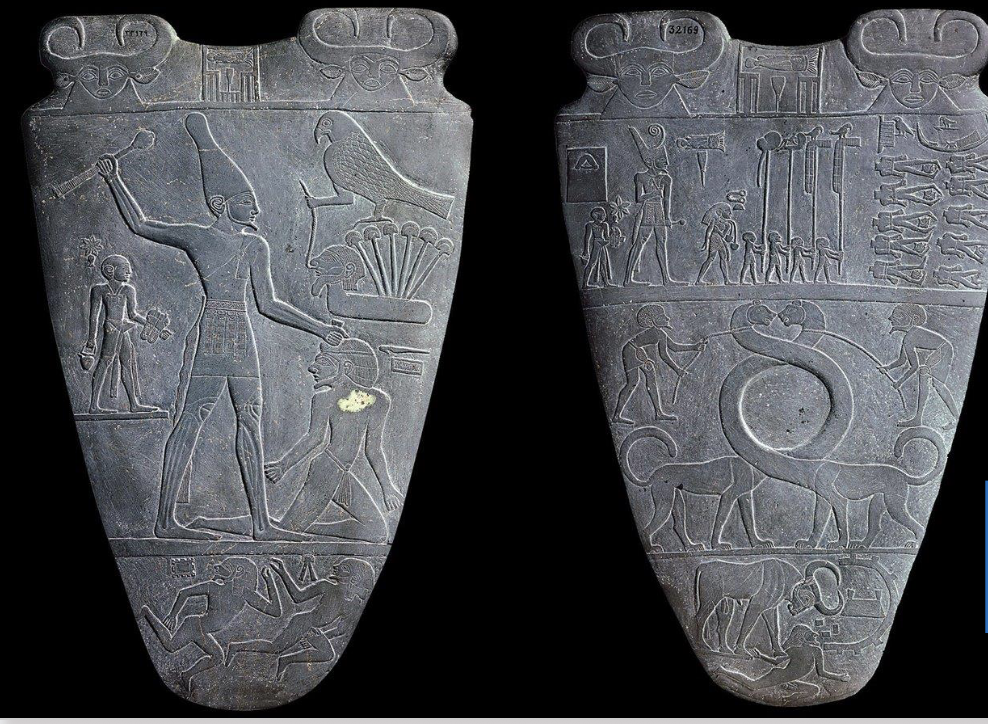 <ul><li><p>Hierakonopolis (religious and political capital of Upper East Egypt)</p></li><li><p>Predynastic Egypt</p></li><li><p>makeup palette</p></li><li><p>unification of Egypt</p></li><li><p>composite perspective</p></li><li><p>hierarchical scale</p></li></ul><p></p>
