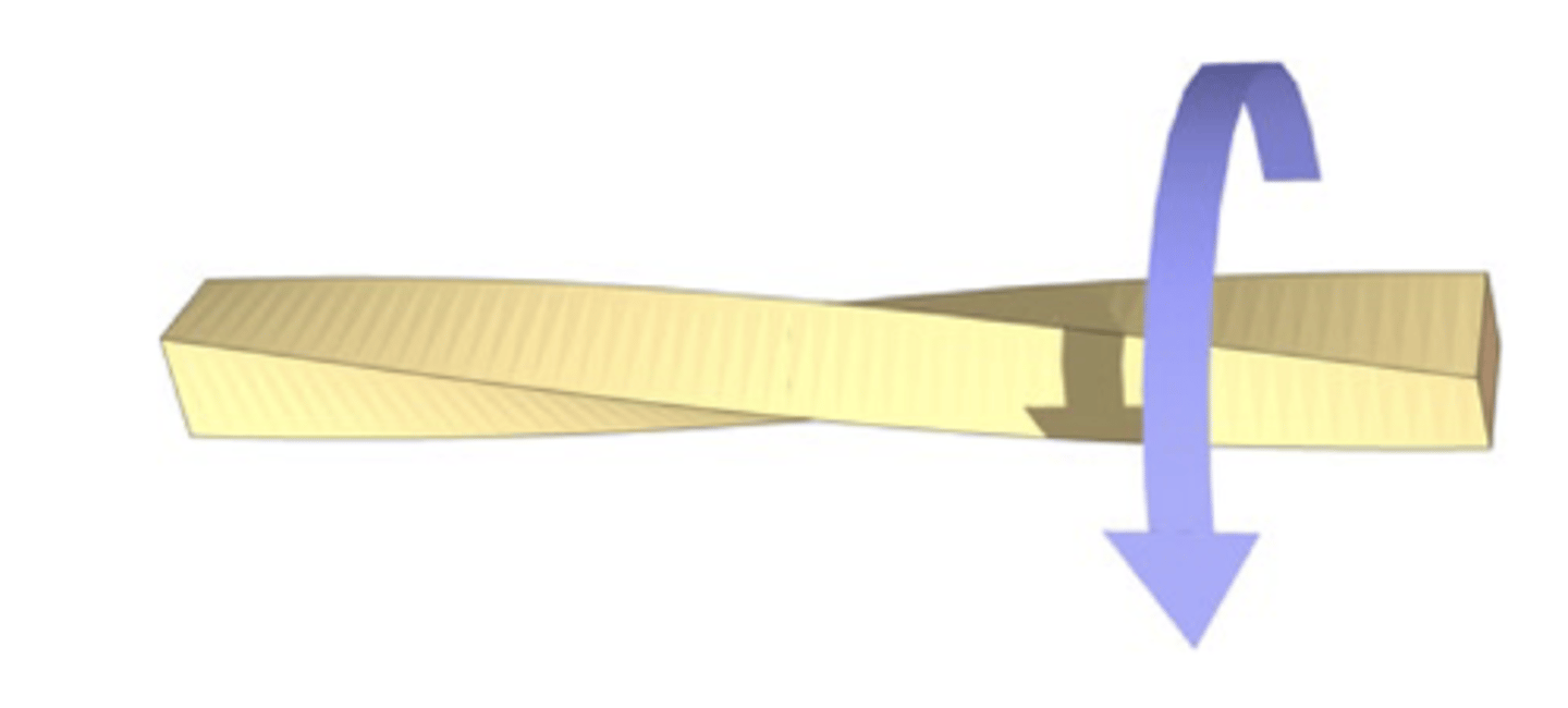 <p>twisting force applied to tissue around its longitudinal axis (one segment moving one way, other moving the opposite)</p>