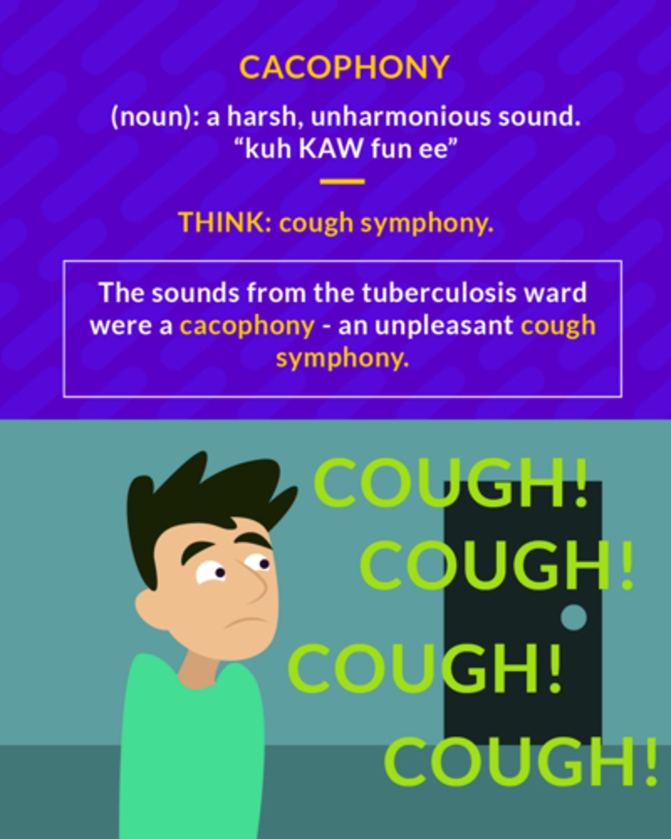 <p>A harsh, discordant mixture of sounds</p>