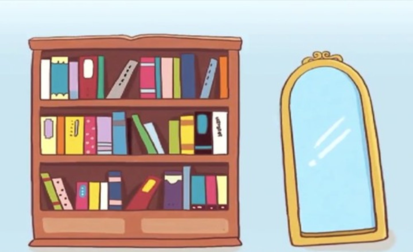 <p>bên cạnh gương</p>