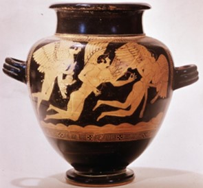 <p>Siren Painter: <em>Athenian stamnos</em>, Greek, c. 480-470 BCE</p>