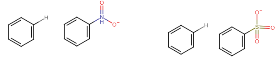 <p>When working with a nitrogen or sulfur group, the entering group replaces the H. HNO3 becomes NO2 and SO3 becomes HSO3. If H is not present and there is a group instead, the NO2/HSO3 attaches to the ortho or para location typically</p>