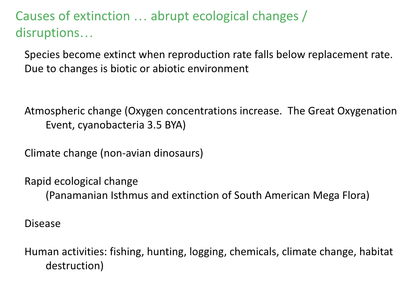 <p><span><span>A mass extinction event is </span></span><strong>when species vanish much faster than they are replaced</strong><span><span>. This is usually defined as about 75% of the world's species being lost in a short period of geological time</span></span></p>