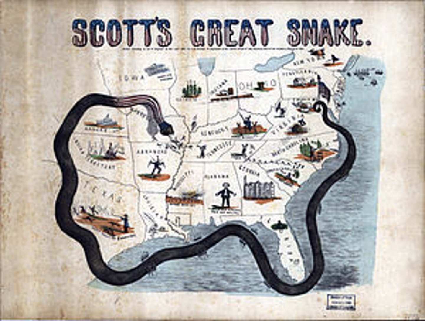 <p>Union war strategy to starve the south by blockading seaports and controlling the Mississippi River.</p>