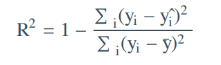 <p>R² = SSE/SST</p><p>R² = 1- (SSR/SST)</p><p>Ratio between explained variance and total variance </p><p>Tells us % of total variability in dependent variable that is explained by model </p><ul><li><p>Between 0 and 1 (1 = perfect fit) </p></li><li><p>Adding more variables does not decrease R² but it might increase (even if variables are not useful) </p></li></ul><p></p>