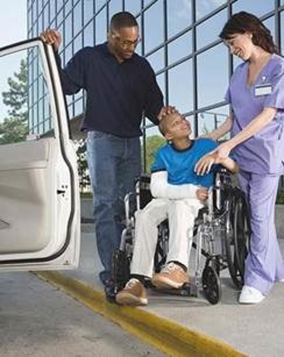 <p>discharge (hospital)</p>