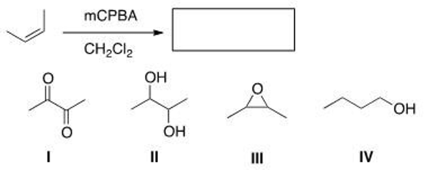 <p>Determine the product of the following reaction, ignoring stereochemistry.</p><p>A. I</p><p>B. II</p><p>C. III</p><p>D. IV</p>