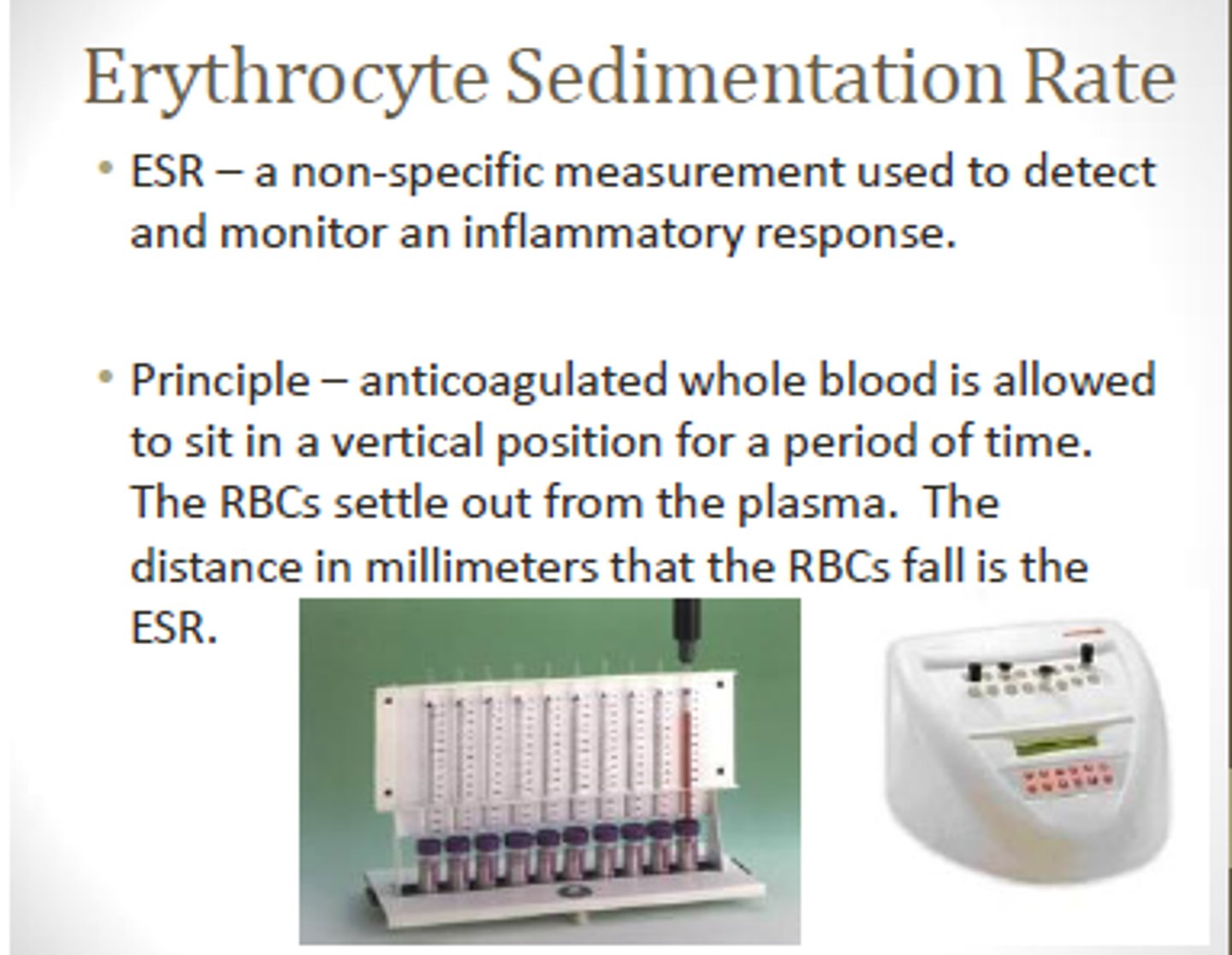 <p>C. CORRECT. A sedimentation rate test requires the use of a lavender tube for proper processing. The lavender tube contains EDTA, which helps to remove calcium and prevent coagulation.</p><p>A. A serum separator tube is not the proper tube for an ESR test.</p><p>B. Green tubes contain the additive heparin, which helps prevent coagulation.</p><p>D. Light blue tubes are used for pediatric specimen collection.</p>
