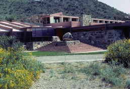 <p>dug into ground for thermal stability, contrast between other building by this architect for different design based nature</p>