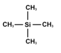 <p><strong>Tetramethylsilane (TMS) </strong>is used to calibrate the spectrum, because:</p><ul><li><p>Non-toxic</p></li><li><p>Unreactive</p></li><li><p>Low boiling point, so it is easy to separate from a sample</p></li><li><p>Produces one strong, sharp peak on the spectrum due to having 12 hydrogens in the same environment</p></li></ul><p>On the chemical shift scale, the TMS signal is always at 0 ppm and the other peaks are measured relative to it</p>