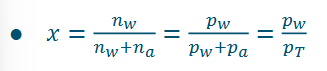<ul><li><p>molar fraction of moisture in air</p></li></ul><p></p>