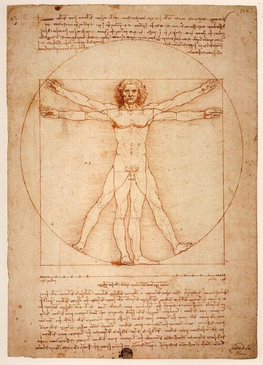 <p>1452-1519 : Tekende de Vitruviaanse Man als model voor de Proportio Divina. Hij stelde de menselijke maat en verhoudingen centraal als basis voor architecturale harmonie en ontwerp.</p>