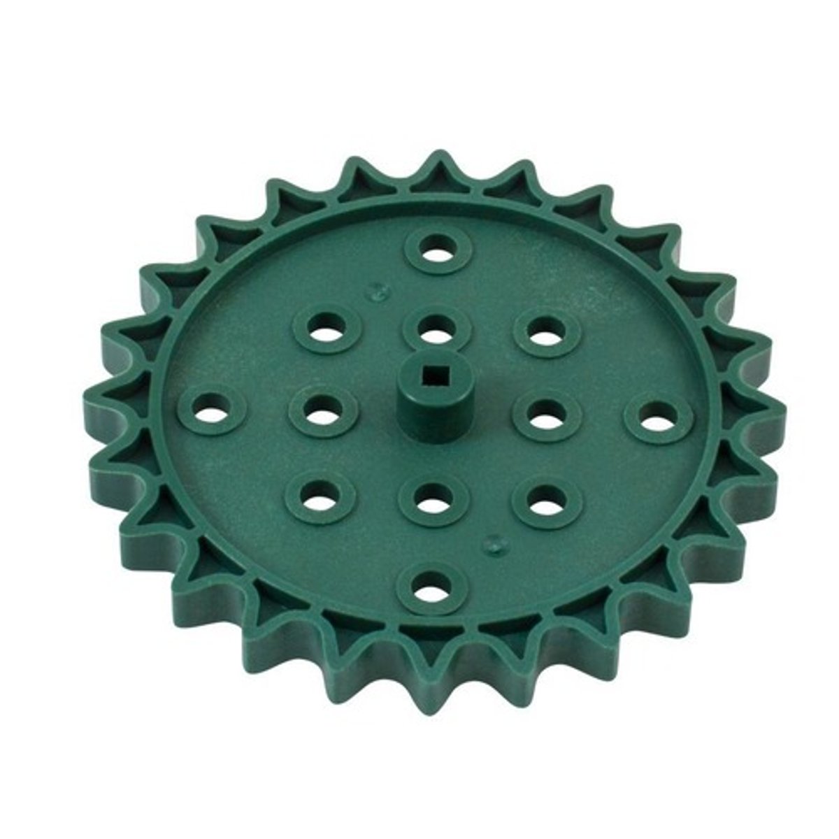 <p>A gear that has a row of teeth around its edge which fit into the holes of something (such as a bicycle chain or a piece of film) and cause it to turn when the wheel turns</p>