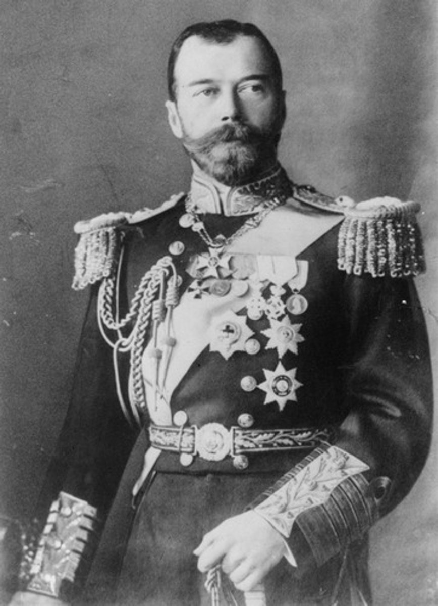 <p>Last Tsar of Russia and then end of the Romanov line. Was executed along with the rest of his family under the order of Lenin. In WWI ordered a partial mobilization against Austria-Hungary, forcing a chain reaction of mobilization.</p>